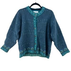 Harley of Scotland Vintage Merino Wool Blend Nordic Cardigan Women's Sz M
